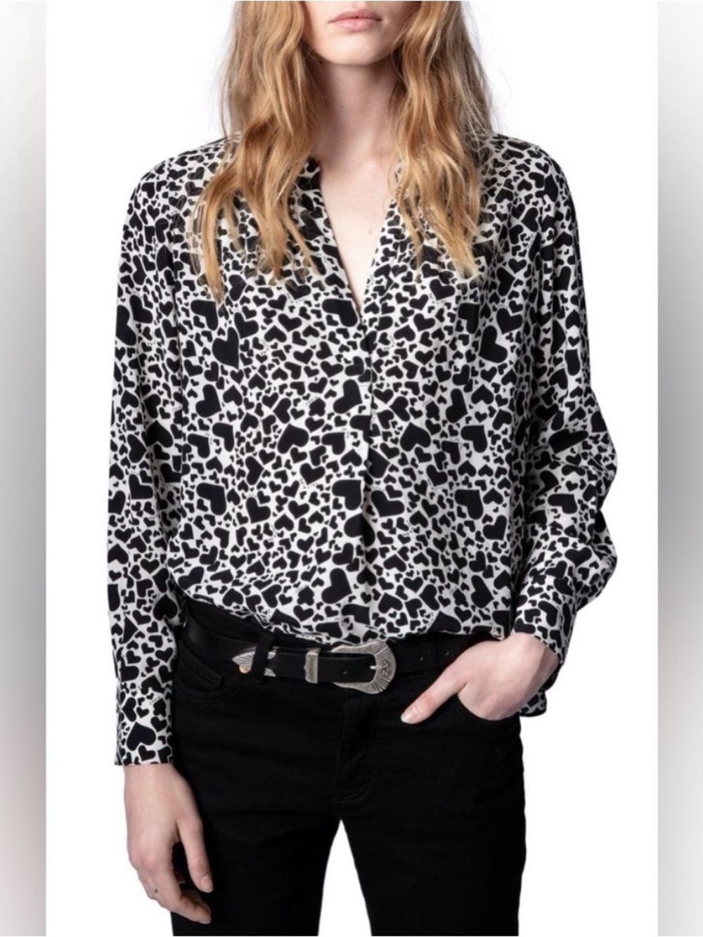 Zadig & Voltaire Black and White Heart-Print Blouse